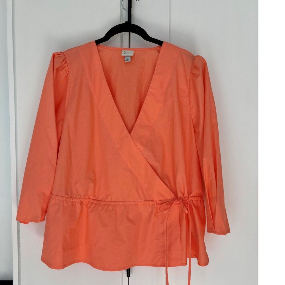 Bright coral wrap-style blouse in size XL 100% cotton, lightweight summer style